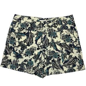 Loft Linen Blend Shorts Sz 6 Paisley Whimsigoth Preppy Cream Blue Dressy Chino